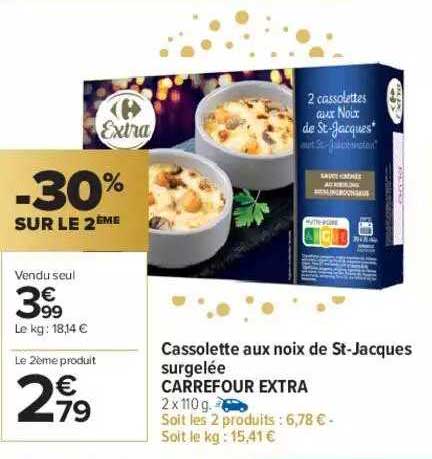 Cassolette Aux Noix De St-jacques Surgelée Carrefour Extra -30% Sur Le 2ème