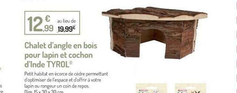 chalet d'angle en bois pour lapin et cochon d'inde tyrol