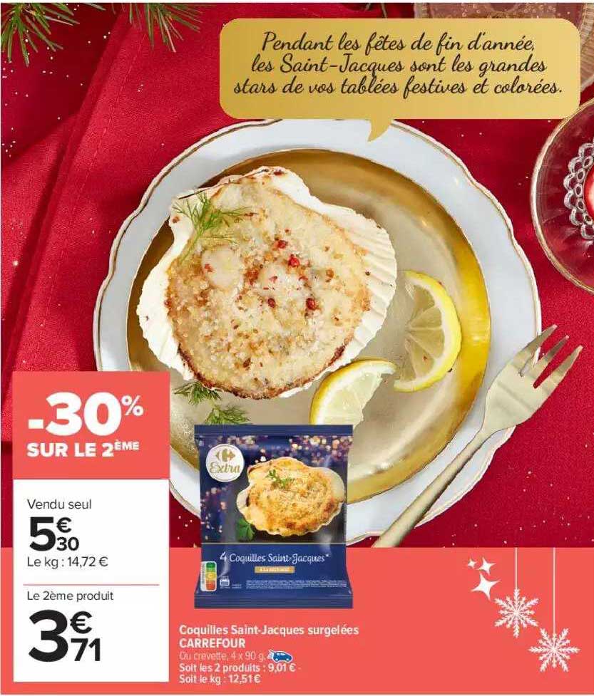 coquilles saint-jacques surgelées carrefour -30% sur le 2ème