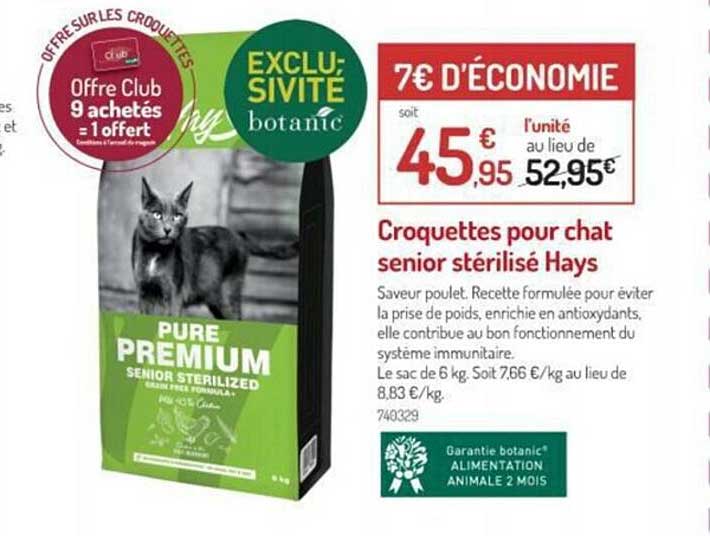 croquettes pour chat senior stérilisé hays