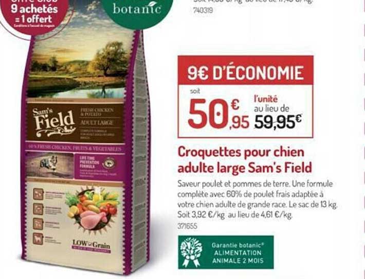 croquettes pour chien adulte large sam's field