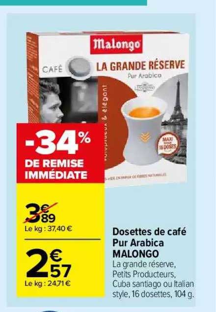 Dosettes De Café Pur Arabica Malongo -34% De Remise Immédiate