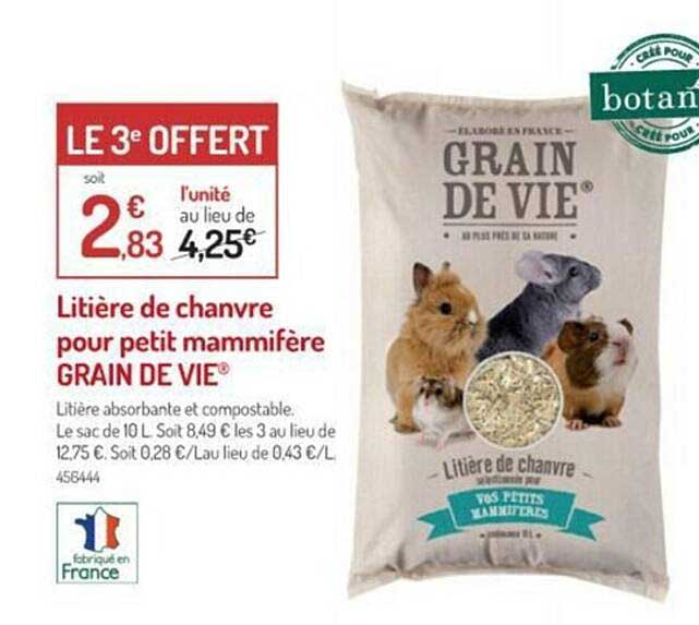 litière de chanvre pour petit mammifère grain de vie