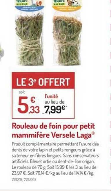 rouleau de foin pour petit mammifère versele laga