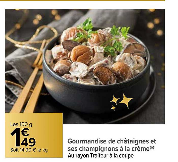 gourmandise de châtaignes et ses champignons à la crème