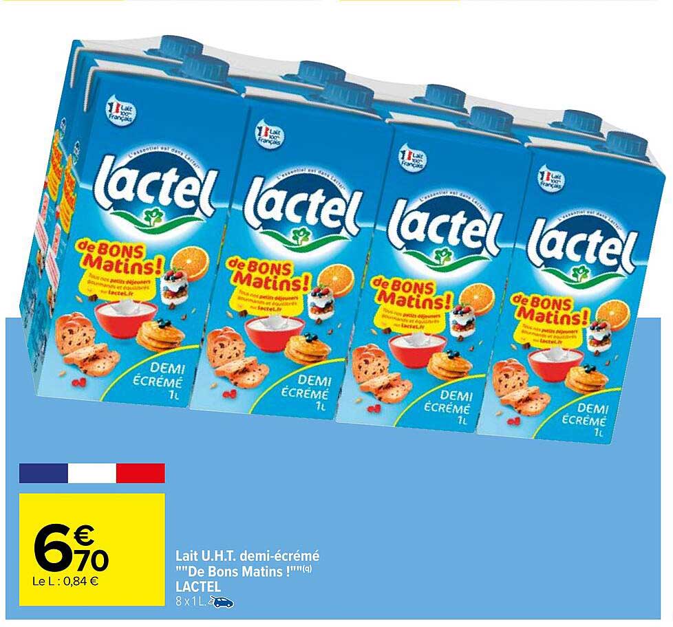 lait u.h.t. demi-écrémé "de bons matins !" lactel