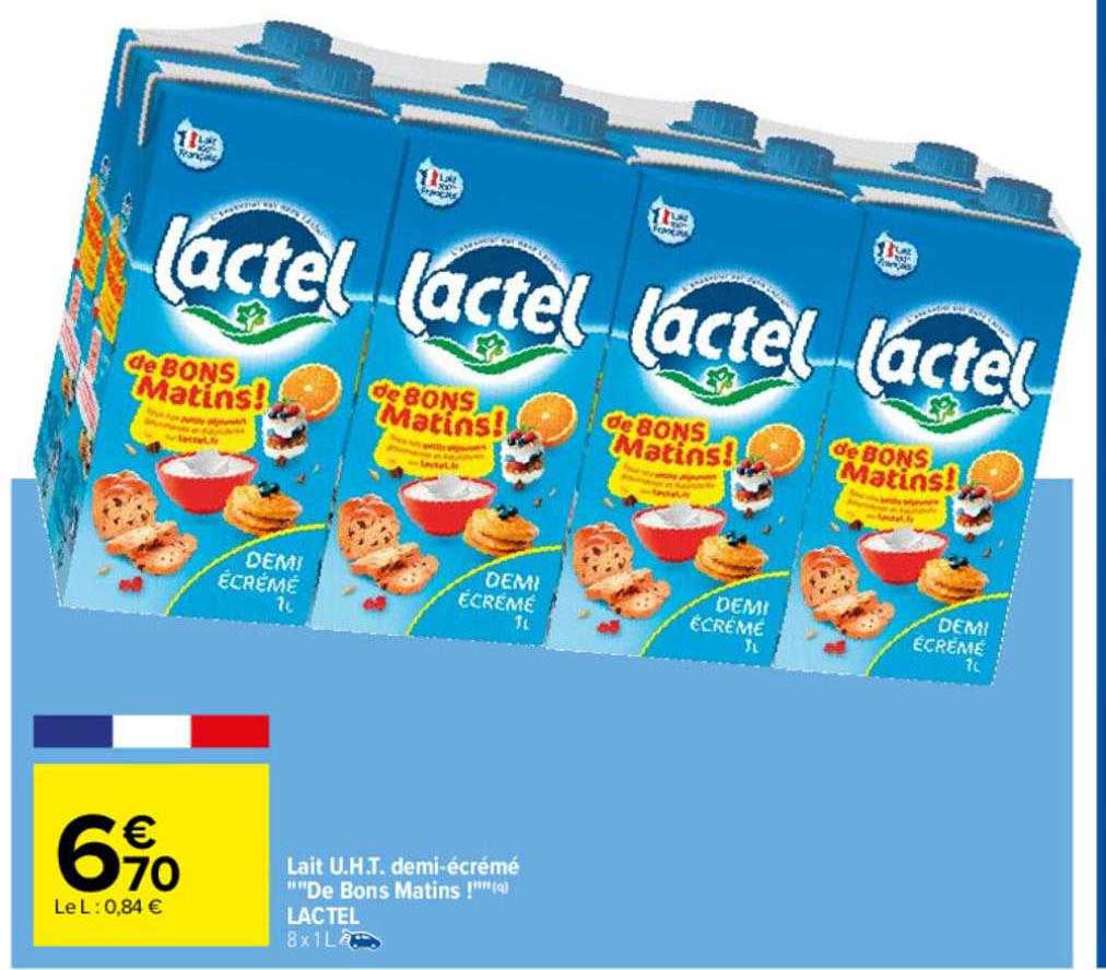 lait u.h.t. demi-écrémé "de bons matins !" lactel