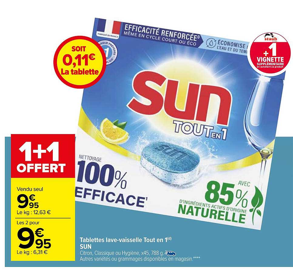 tablettes lave-vaisselle tout en 1 sun