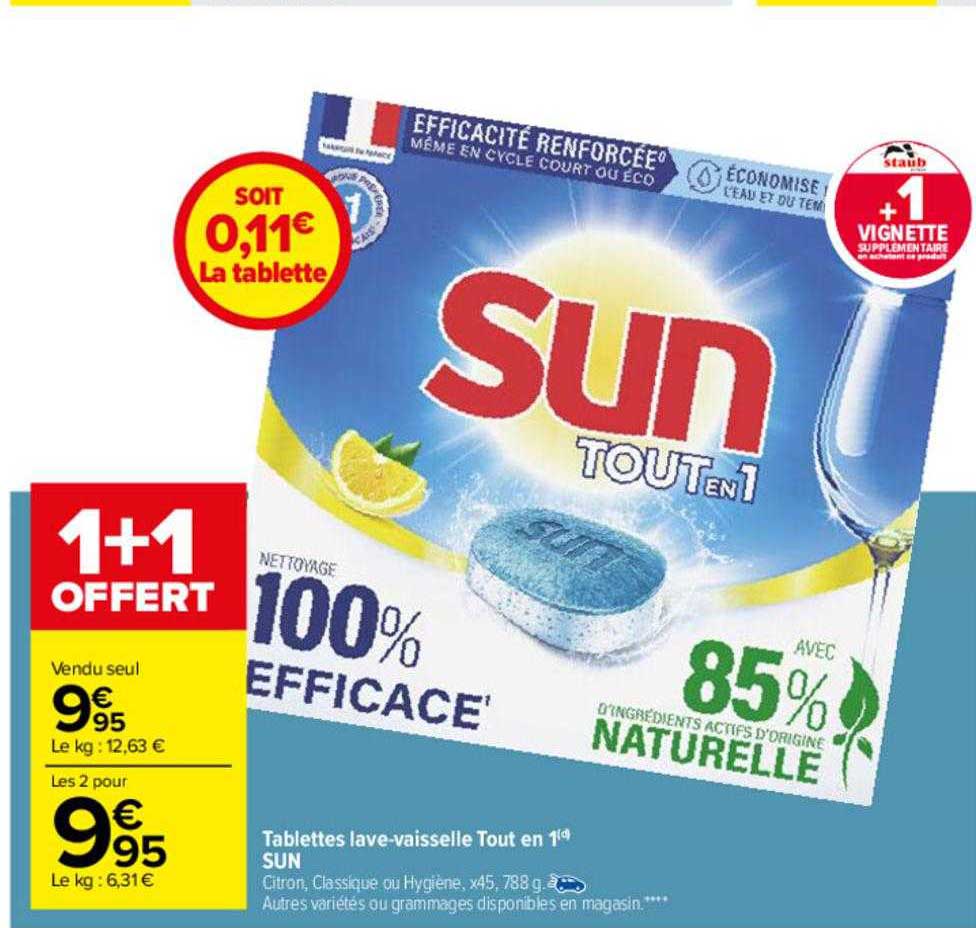 tablettes lave-vaisselle tout en 1 sun