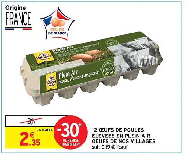 12 oeufs de poules élevées en plein air oeufs de nos villages