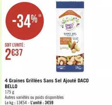 4 graines grillées sans sel ajouté daco bello