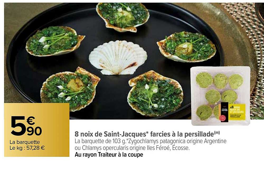 8 noix de Saint-Jacques farcies à la persillade