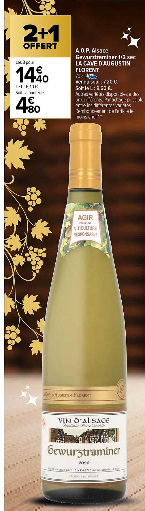 a.o.p. alsace gewurztraminer 1-2 sec la cave d'augustin florent