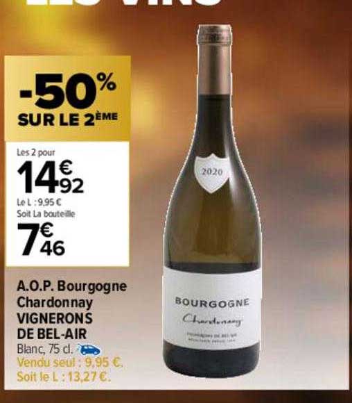 a.o.p. bourgogne chardonnay vignerons de bel-air