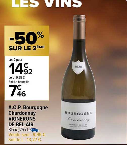 a.o.p. bourgogne chardonnay vignerons de bel-air
