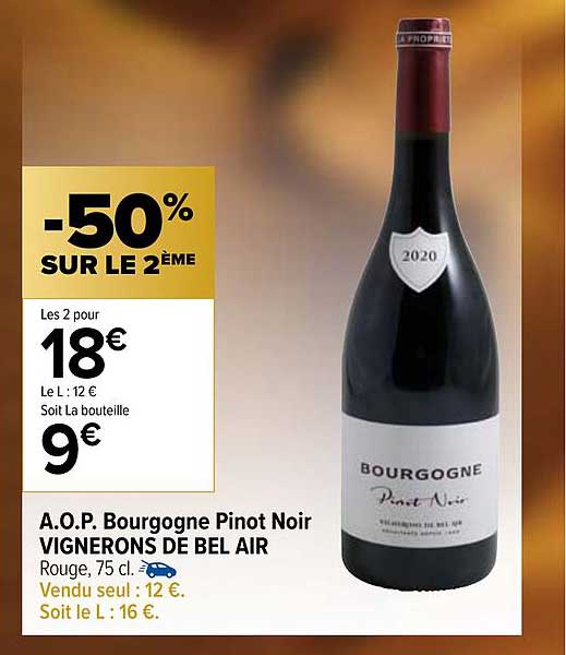 a.o.p. bourgogne pinot noir vignerons de bel air