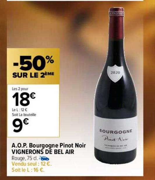 a.o.p. bourgogne pinot noir vignerons de bel air