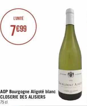 aop bourgogne aligoté blanc closerie des alisiers