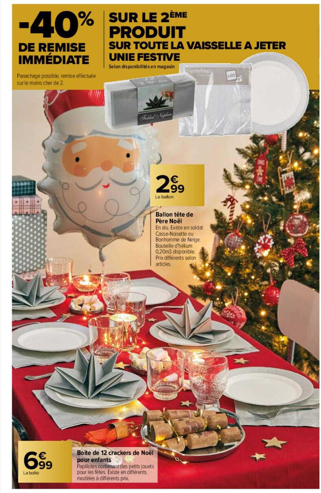 ballon tête de père noël, boîte de 12 crackers de noël pour enfant