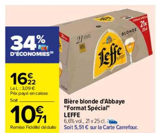 bière blonde d'abbaye "format spécial" leffe