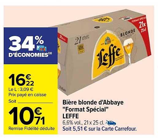 bière blonde d'abbaye "format spécial" leffe