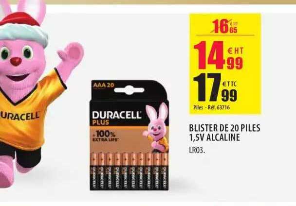 blister de 20 piles 1,5v alcaline duracell