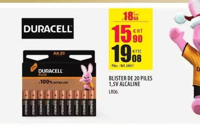 blister de 20 piles 1,5v alcaline duracell