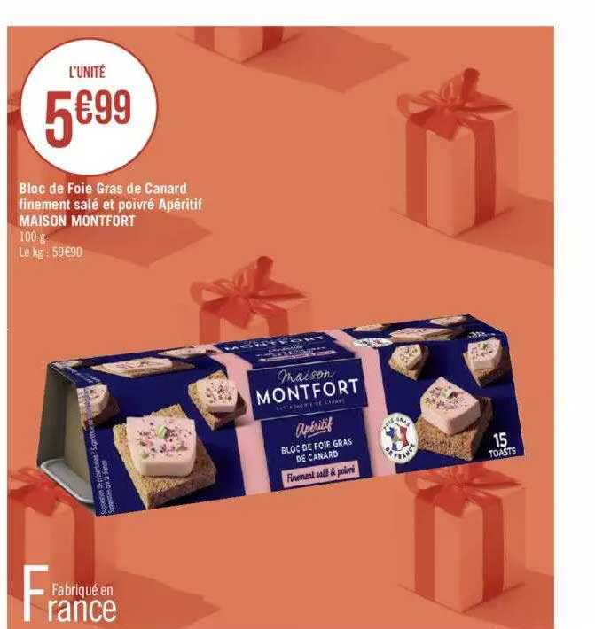 bloc de foie gras de canard finement salé et poivré apéritif maison montfort