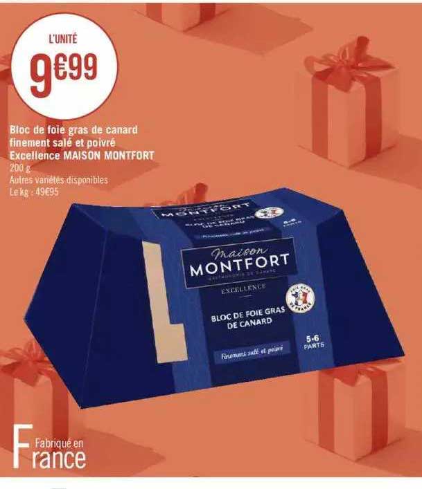 bloc de foie gras de canard finement salé et poivré excellence maison monfort
