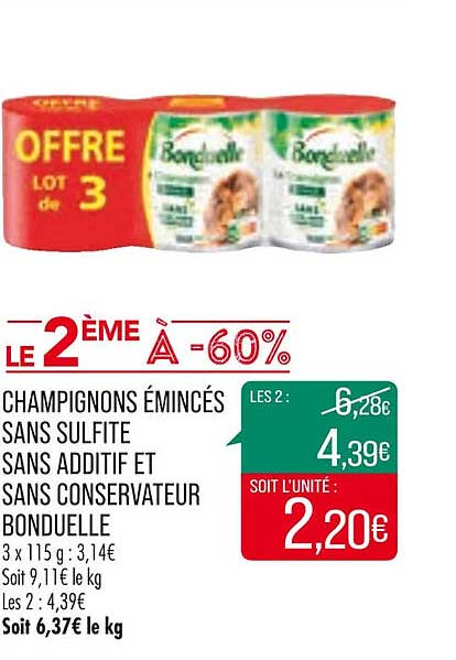 champignons émincés sans sulfite sans additif et sans conservateur bonduelle