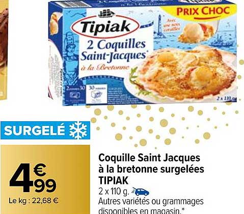 coquille saint jacques à la bretonne surgelées tipiak