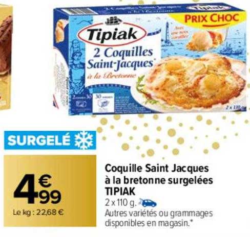 coquille saint jacques à la bretonne surgelées tipiak