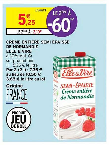 crème entière semi épaisse de normandie elle & vire
