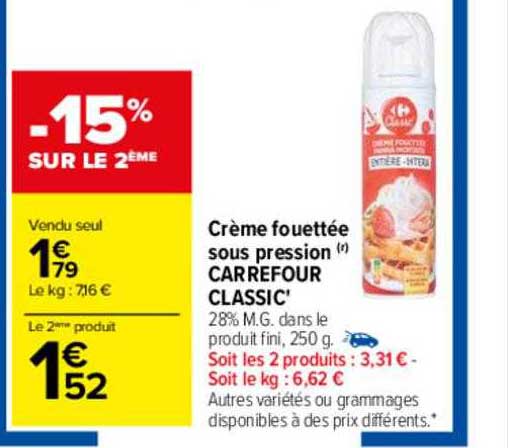 crème fouettée sous pression carrefour classic'