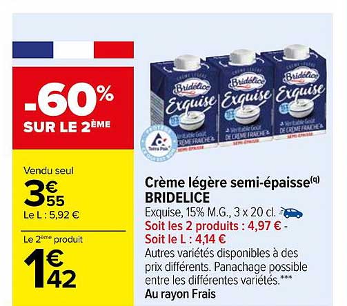 crème légère semi-épaisse bridélice