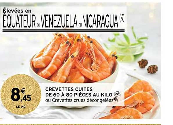 crevettes cuites de 60 à 80 pièces au kilo