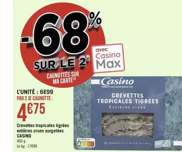 Crevettes Tropicales Tigrées Entières Crues Surgelées Casino