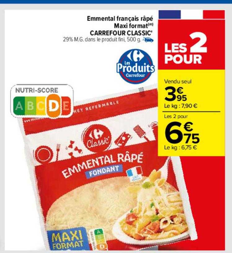 emmental français râpé maxi format carrefour classic'