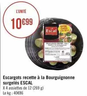 escargots recette à la bourguignonne surgelés escal