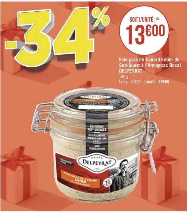 foie gras de canard entier du sud-ouest à l'armagnac bocal delpeyrat