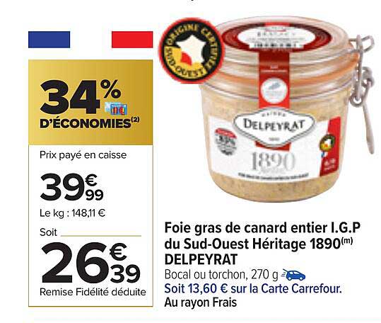 foie gras de canard entier i.g.p. du sud-ouest héritage 1890 delpeyrat