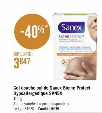 gel douche solide sanex biome protect hypoallergénique sanex