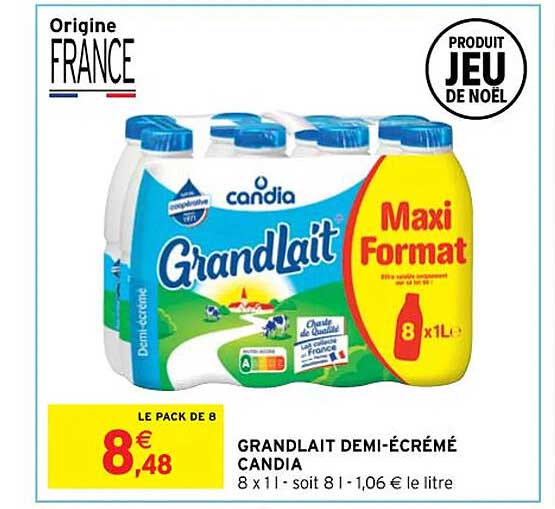 grandlait demi-écrémé candia
