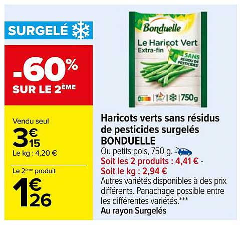 haricots verts sans résidus de pesticides surgelés bonduelle