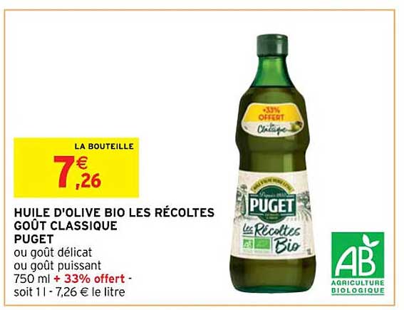 huile d'olive bio les récoltes goût classique puget