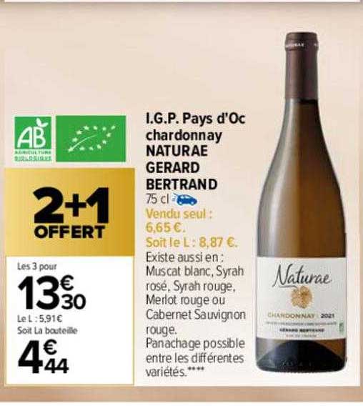 i.g.p. pays d'oc chardonnay naturae gérard bertrand