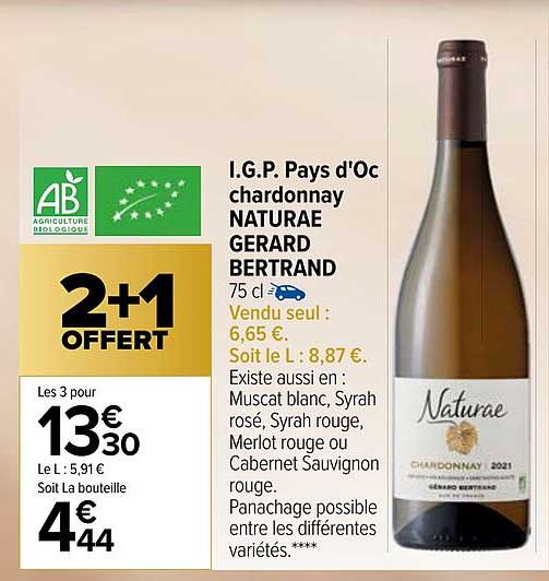 i.g.p. pays d'oc chardonnay naturae gérard bertrand