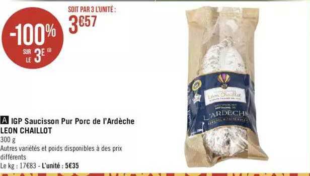igp saucisson pur porc de l'ardèche leon chaillot