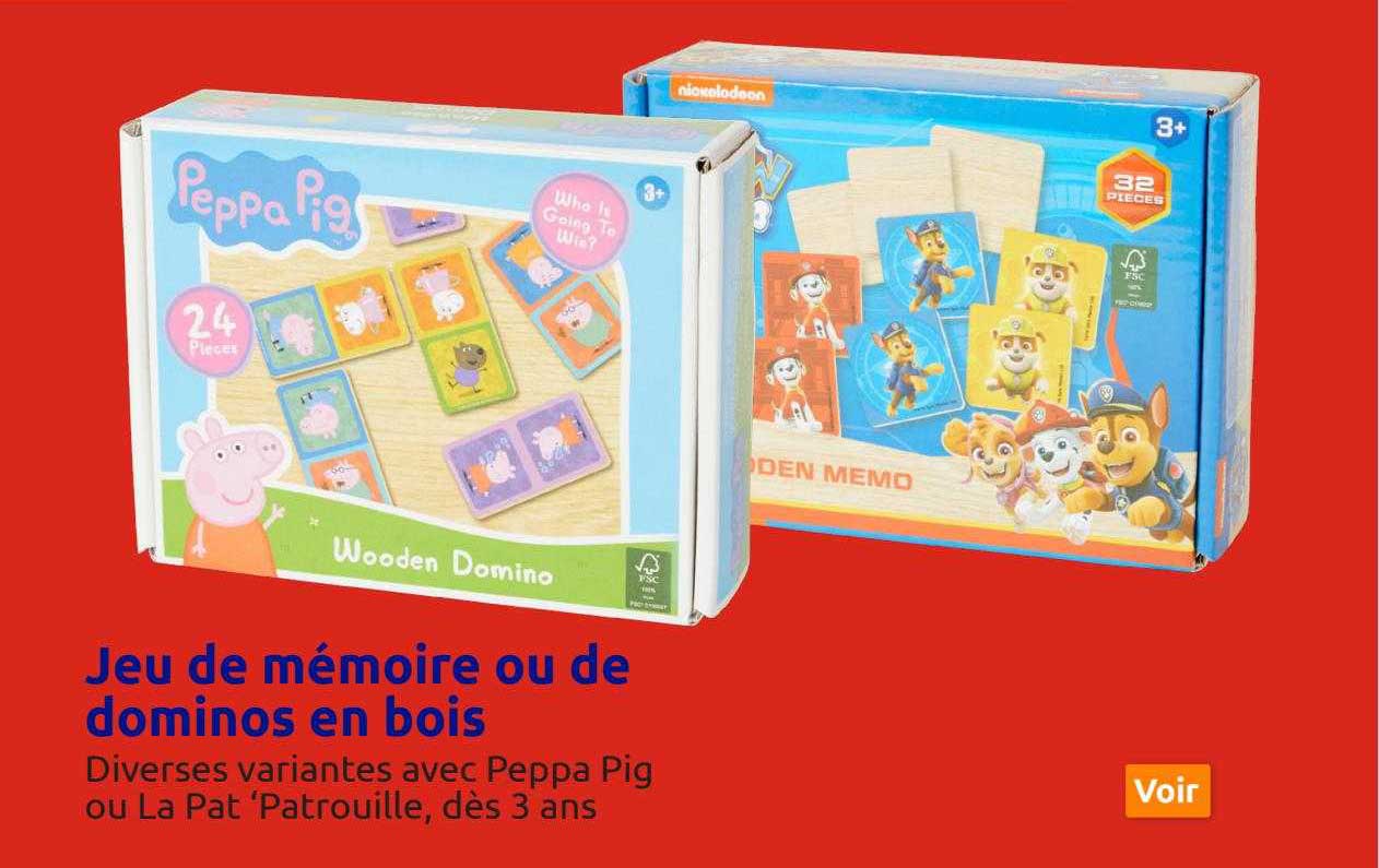 jeu de mémoire ou de dominos en bois peppa pig