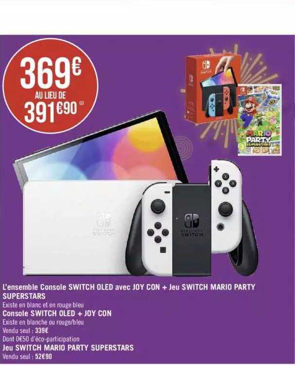 l'ensemble console switch oled avec joy con + jeu switch mario party superstars